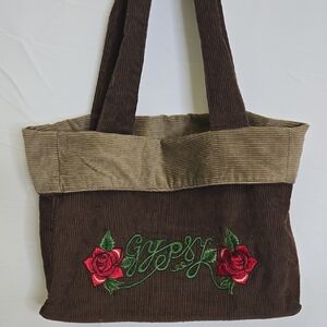 Gypsy Rose Corduroy Embroidered Shoulder Bag,‎ Brown/Tan